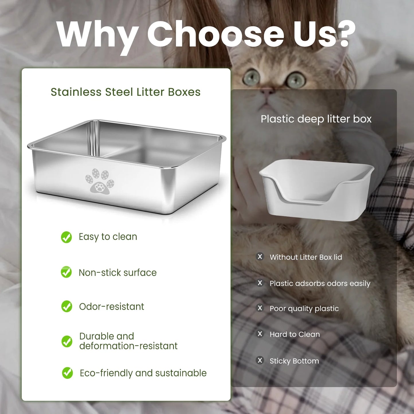 Cat Litter Box with High Sides Large Stainless Steel Cat Litter Pan 23.6" X 15.7" X 7.9"