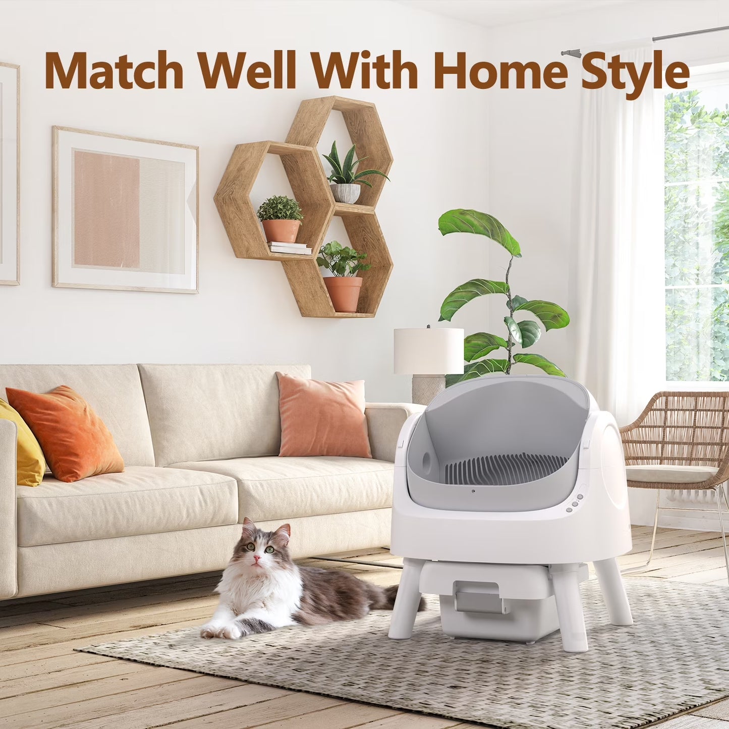 Automatic Cat Litter Box Self-Cleaning with Safety Protection, Mat and Trash Bags Included, Grey