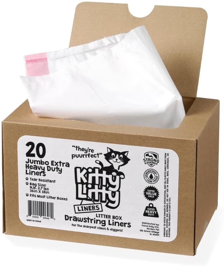 Extra Heavy Duty Jumbo Cat Litter Box Liners 20 Count Cat Waste Liners