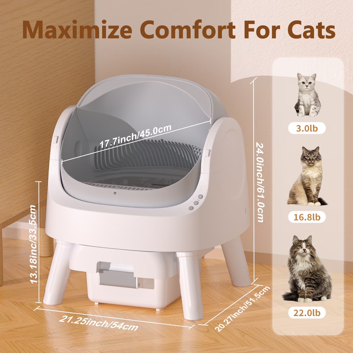 Automatic Cat Litter Box Self-Cleaning with Safety Protection, Mat and Trash Bags Included, Grey