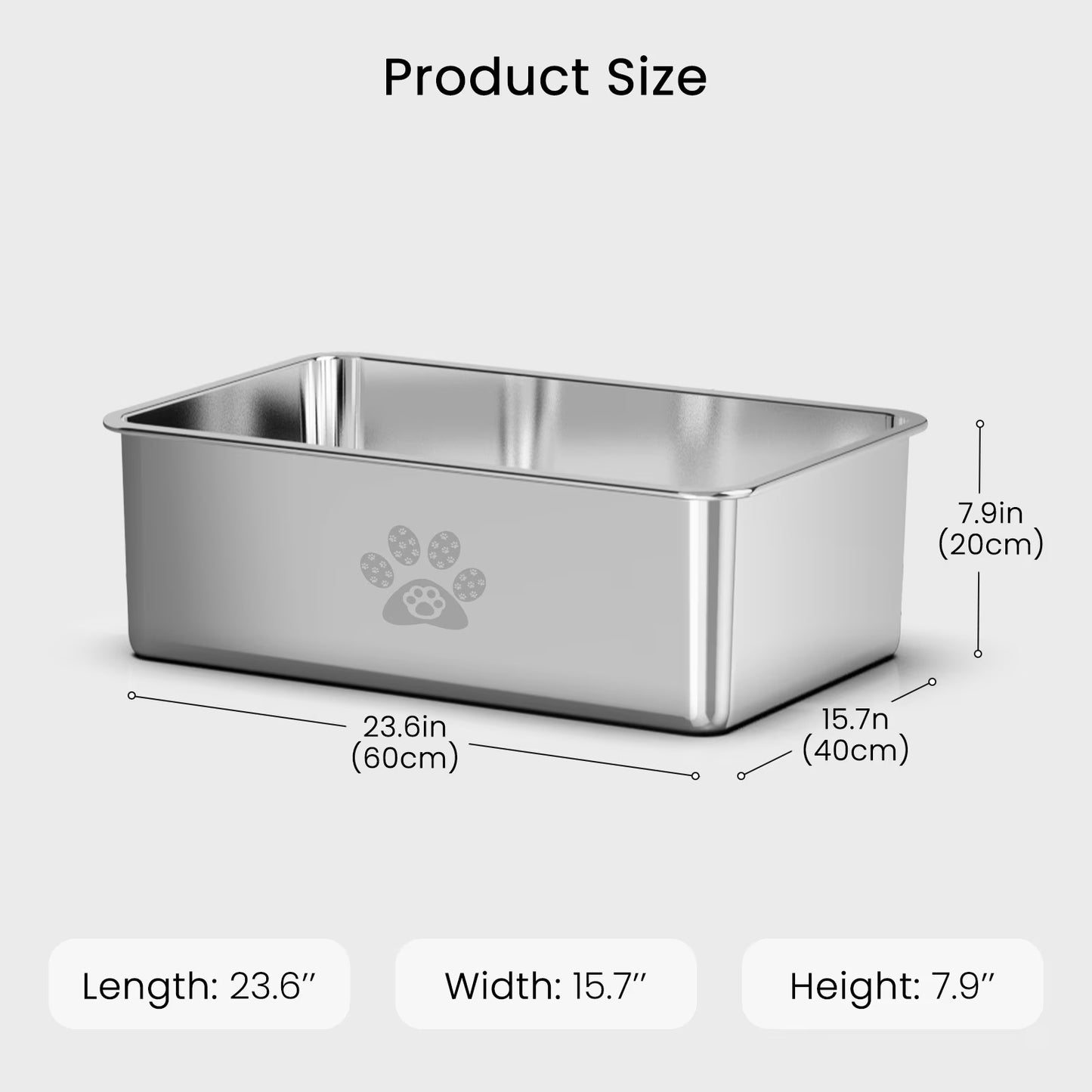 Cat Litter Box with High Sides Large Stainless Steel Cat Litter Pan 23.6" X 15.7" X 7.9"