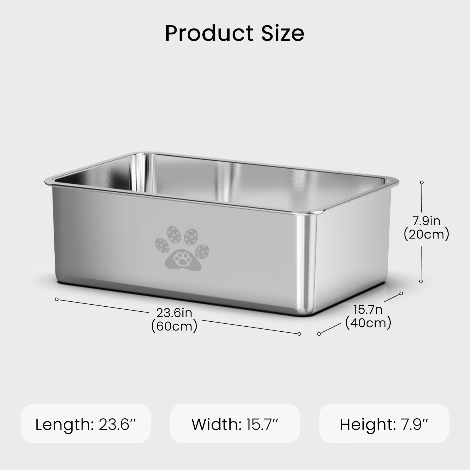 Cat Litter Box with High Sides Large Stainless Steel Cat Litter Pan 23.6" X 15.7" X 7.9"