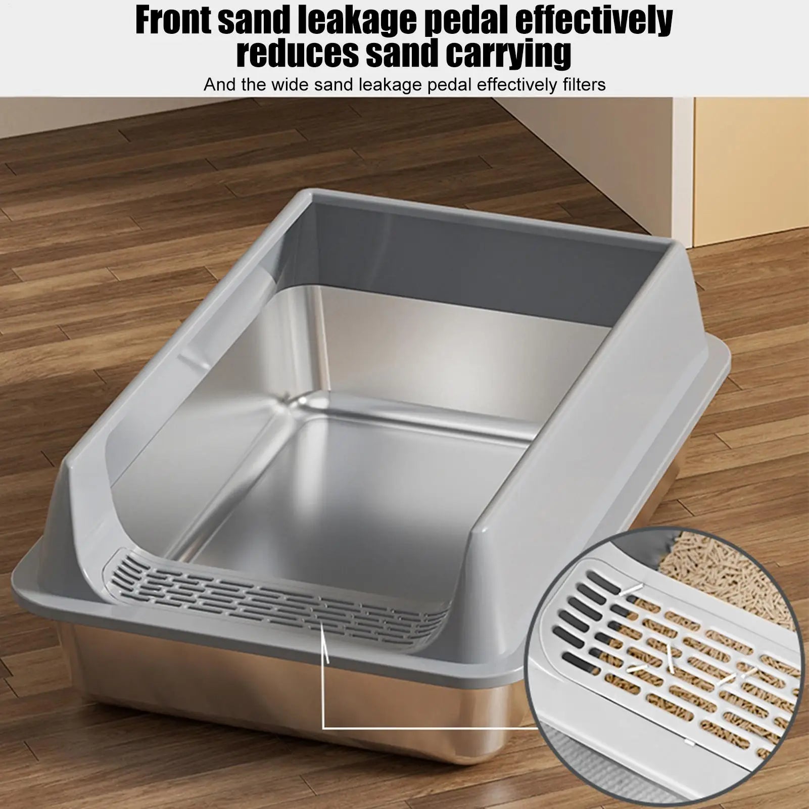 Stainless Steel Cat Toilet Large Cat Litter Box Deepen Pet Litter Box with Scoop Semi-Closed Cat Litter Box with Litter Shovel