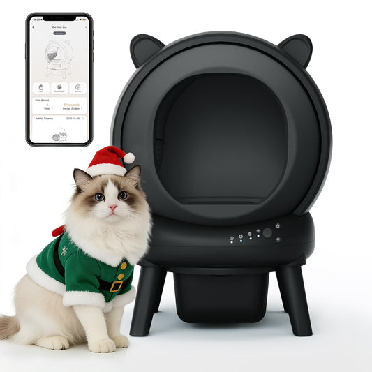 70L Smart Automatic Self-Cleaning Cat Litter Box, APP Control/Integrated Safety Protection, Cat Ears Design, Black