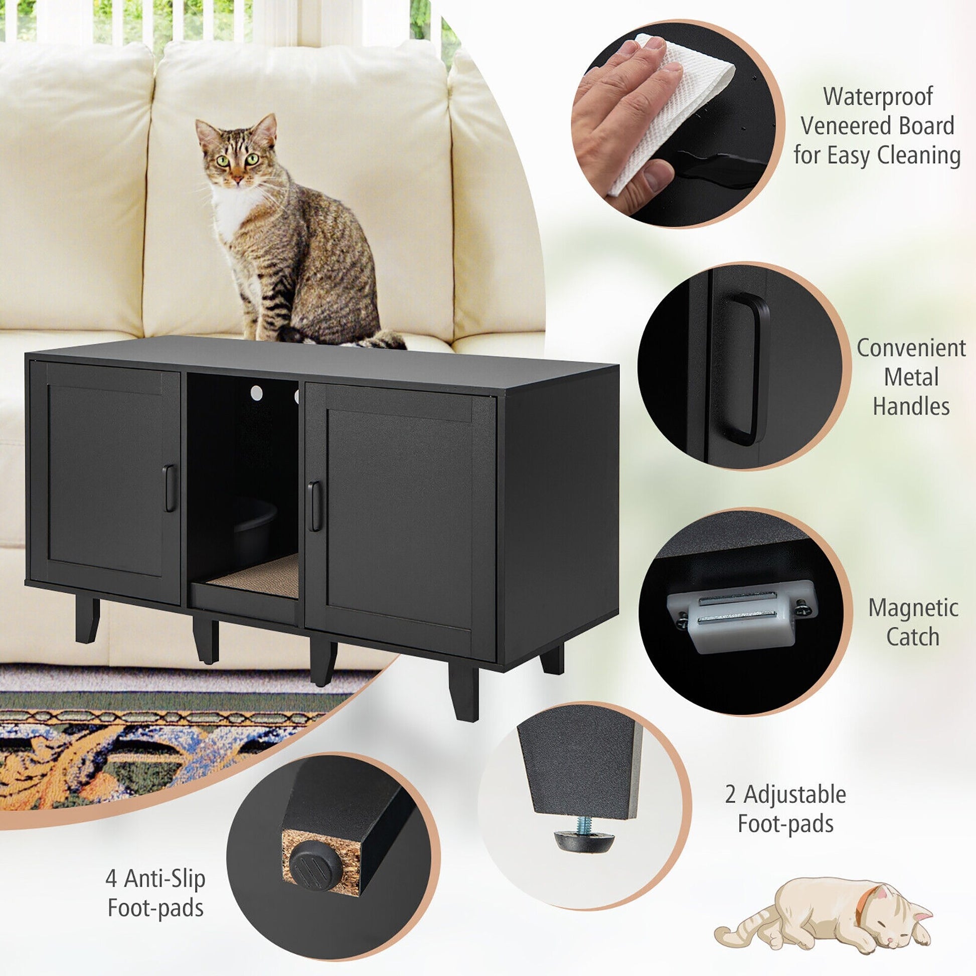 Cat Litter Box Enclosure TV Stand Cabinet Hidden Cat House