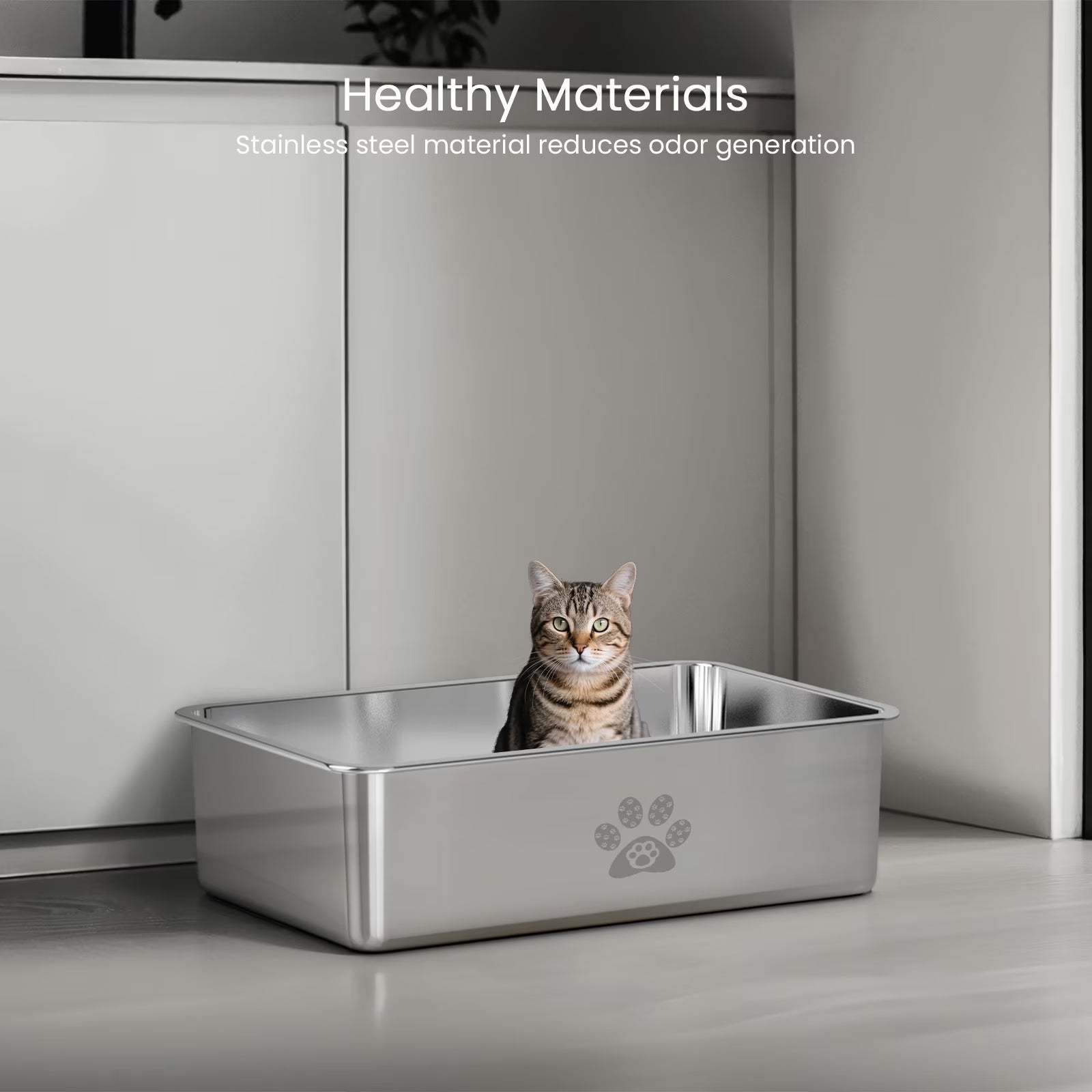 Cat Litter Box with High Sides Large Stainless Steel Cat Litter Pan 23.6" X 15.7" X 7.9"