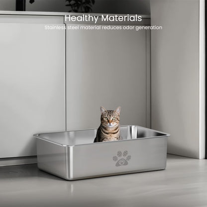 Cat Litter Box with High Sides Large Stainless Steel Cat Litter Pan 23.6" X 15.7" X 7.9"