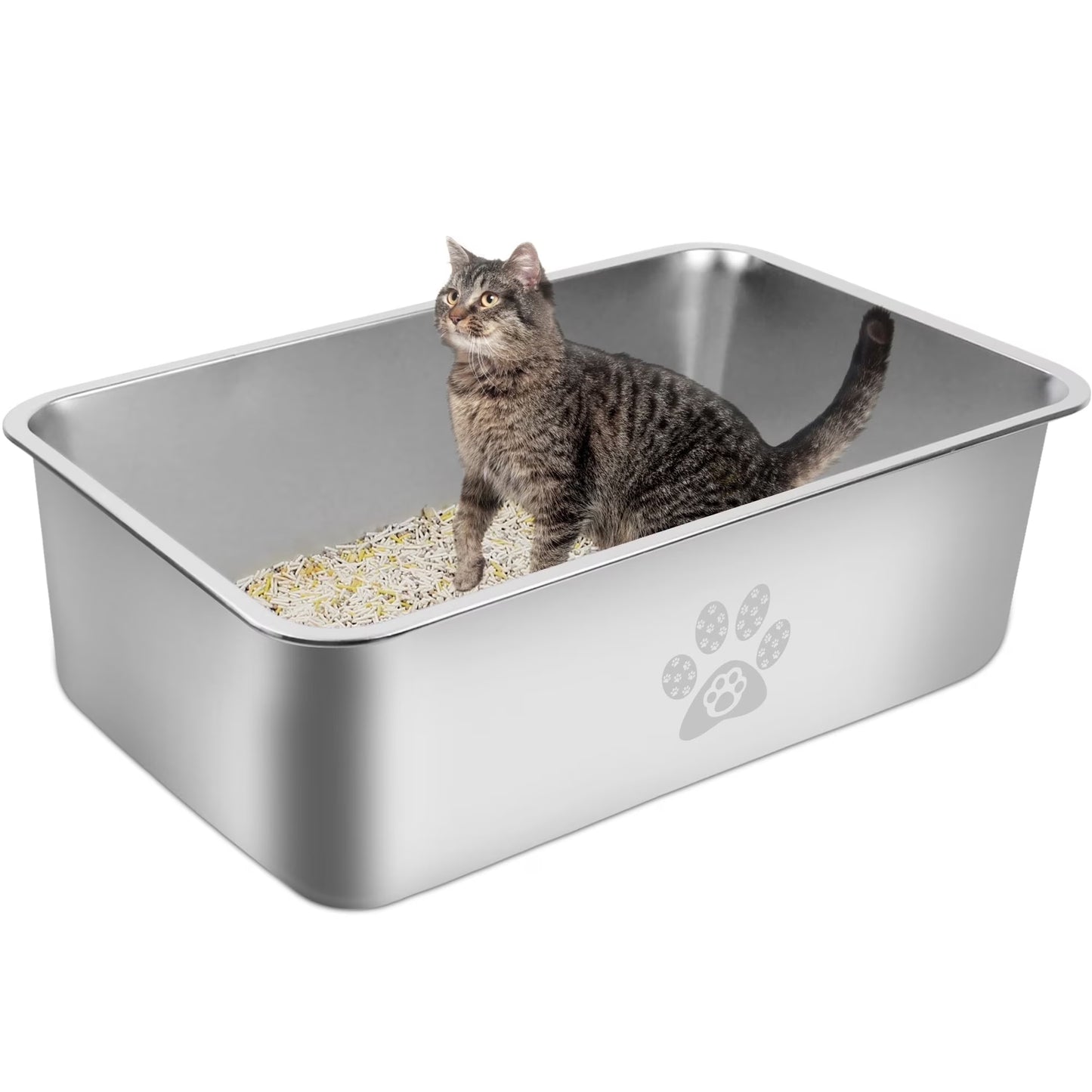 Cat Litter Box with High Sides Large Stainless Steel Cat Litter Pan 23.6" X 15.7" X 7.9"