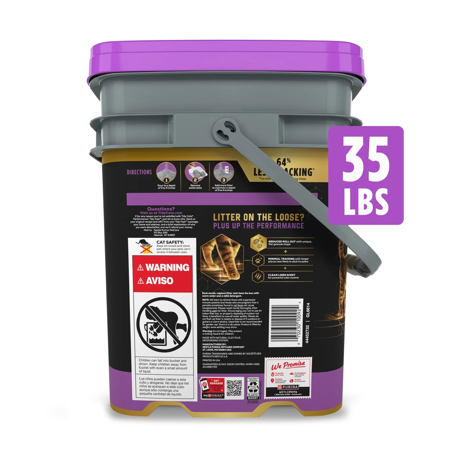 Purina  Performance plus Tidy Feet Low Tracking Cat Litter, Clean Linen Scent, 35 Lb Pail