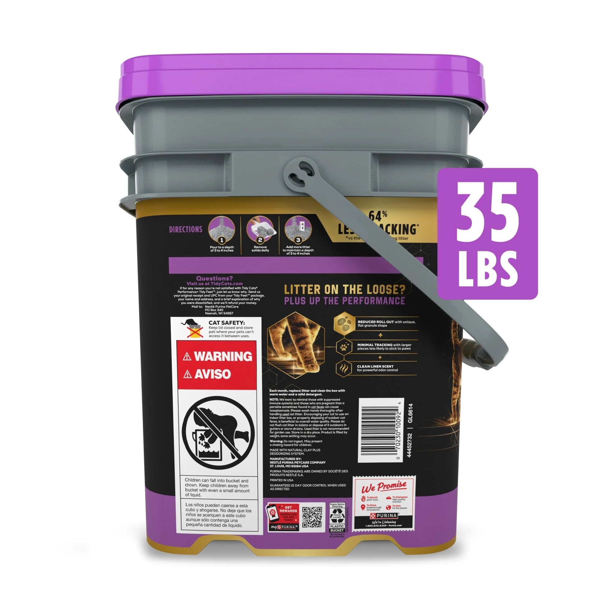 Purina  Performance plus Tidy Feet Low Tracking Cat Litter, Clean Linen Scent, 35 Lb Pail