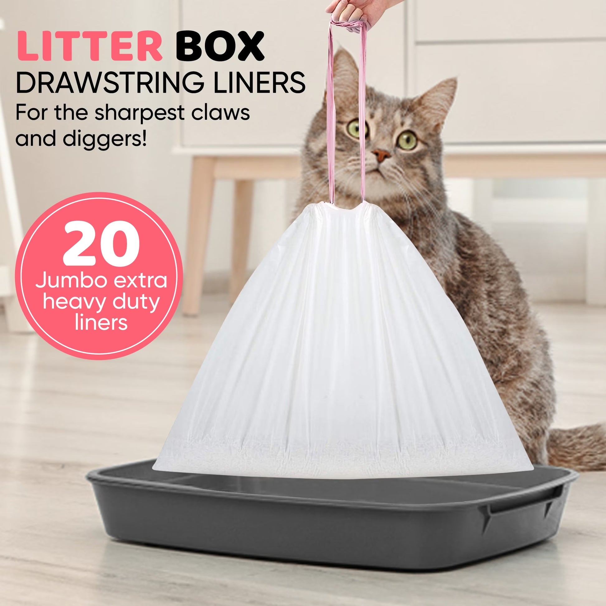 Extra Heavy Duty Jumbo Cat Litter Box Liners 20 Count Cat Waste Liners