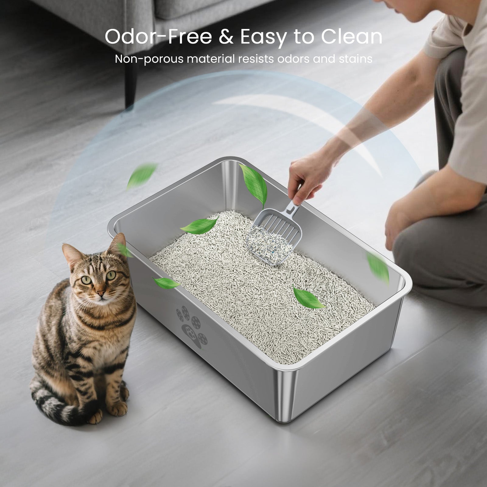 Cat Litter Box with High Sides Large Stainless Steel Cat Litter Pan 23.6" X 15.7" X 7.9"