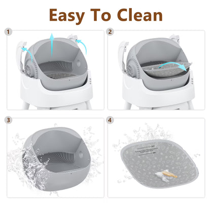 Automatic Cat Litter Box Self-Cleaning with Safety Protection, Mat and Trash Bags Included, Grey