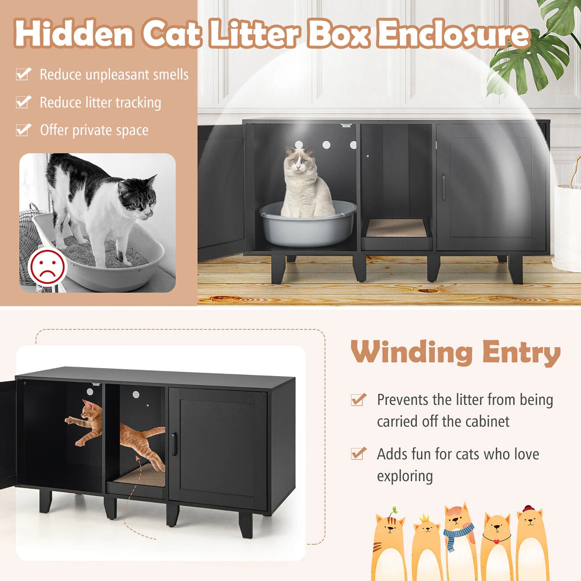 Cat Litter Box Enclosure TV Stand Cabinet Hidden Cat House