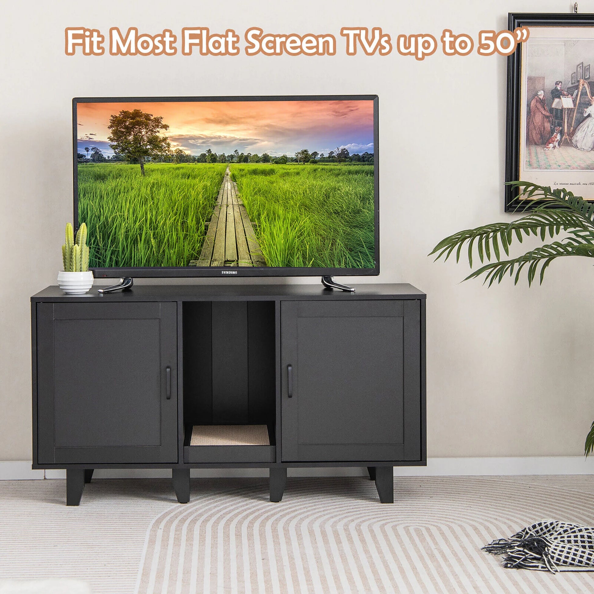 Cat Litter Box Enclosure TV Stand Cabinet Hidden Cat House