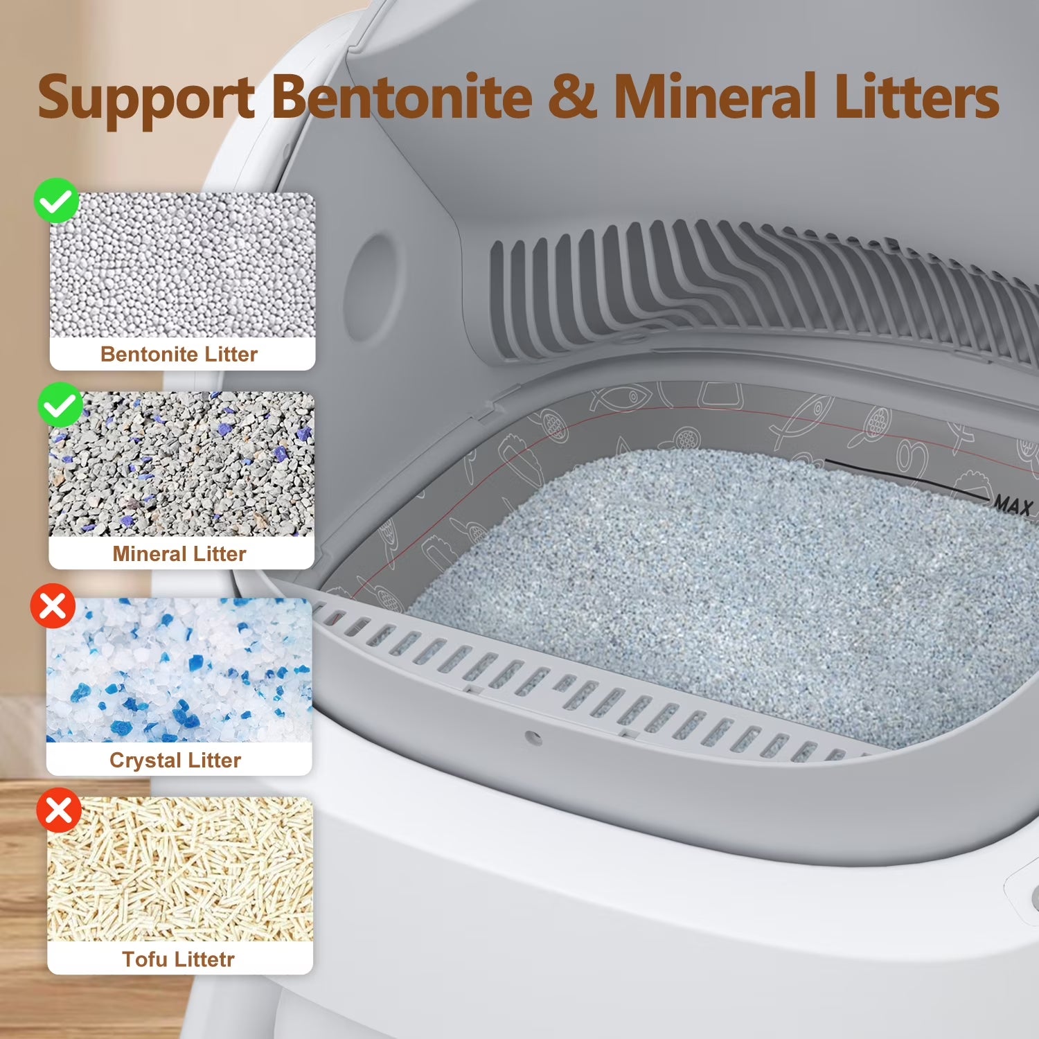 Automatic Cat Litter Box Self-Cleaning with Safety Protection, Mat and Trash Bags Included, Grey