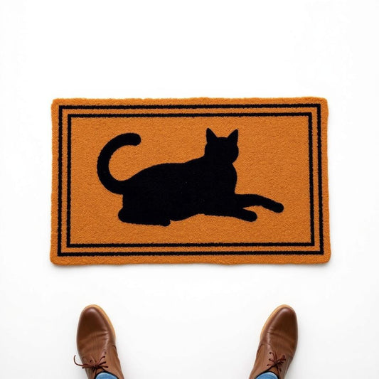 Black Cat Silhouette Door Mat