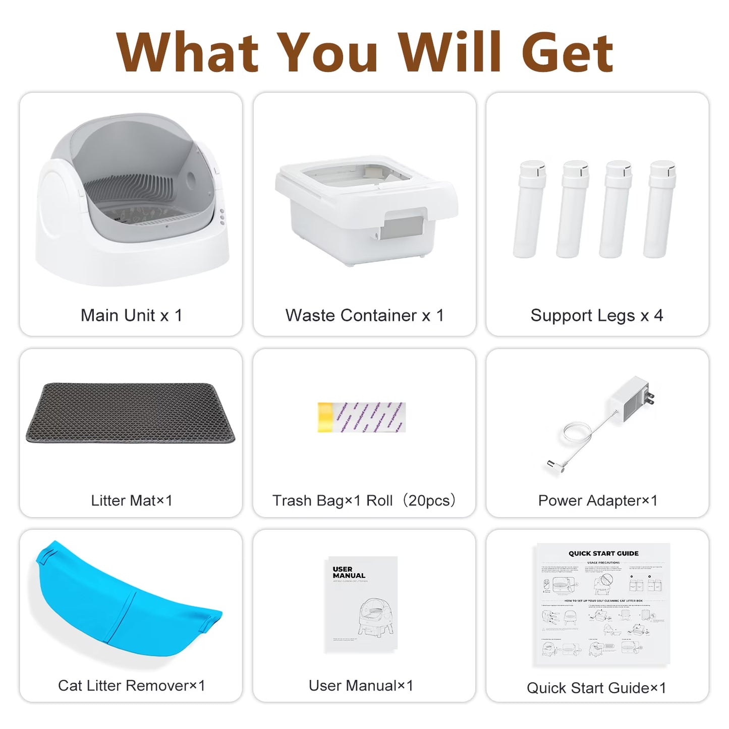 Automatic Cat Litter Box Self-Cleaning with Safety Protection, Mat and Trash Bags Included, Grey