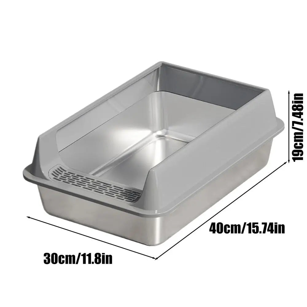 Stainless Steel Cat Toilet Large Cat Litter Box Deepen Pet Litter Box with Scoop Semi-Closed Cat Litter Box with Litter Shovel