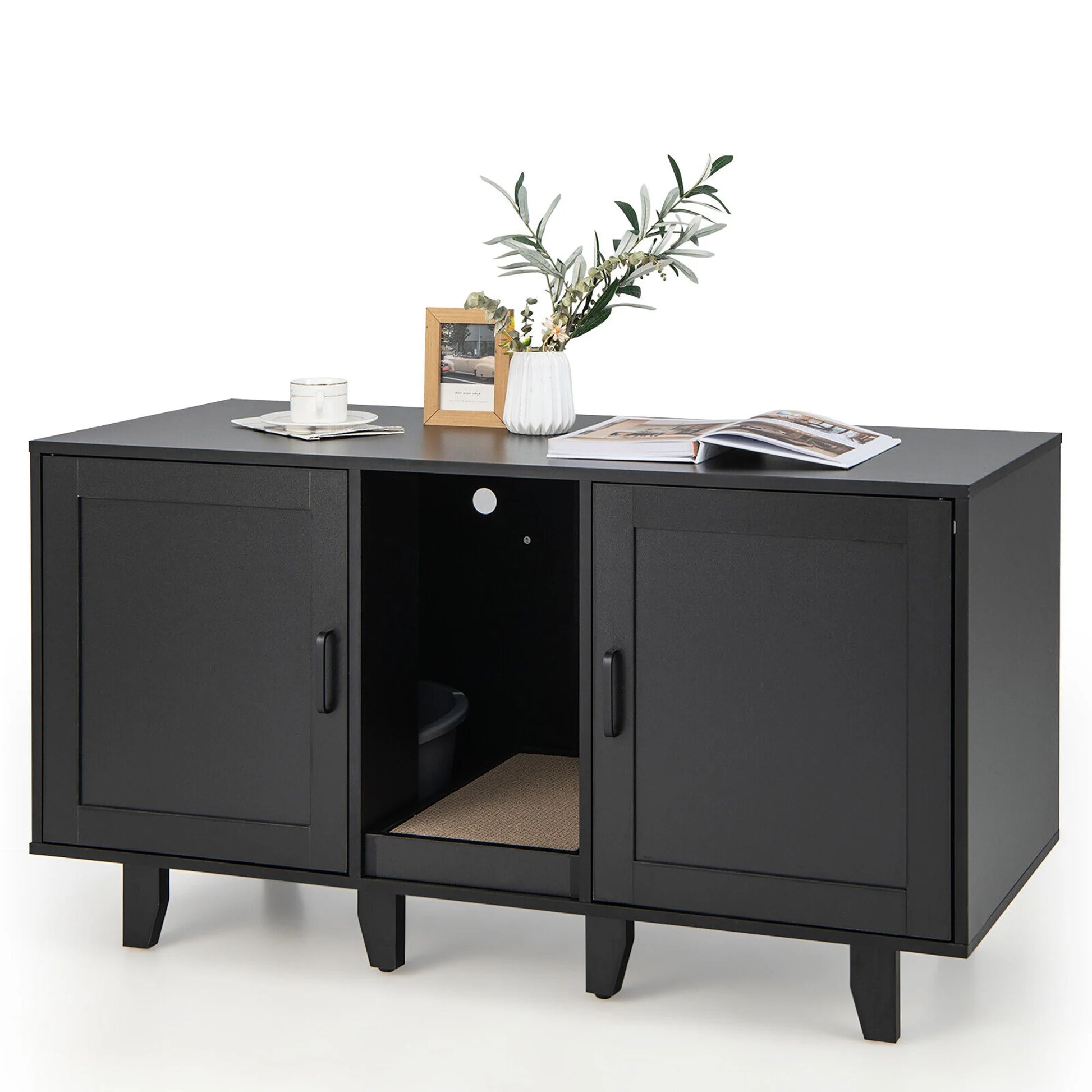 Cat Litter Box Enclosure TV Stand Cabinet Hidden Cat House