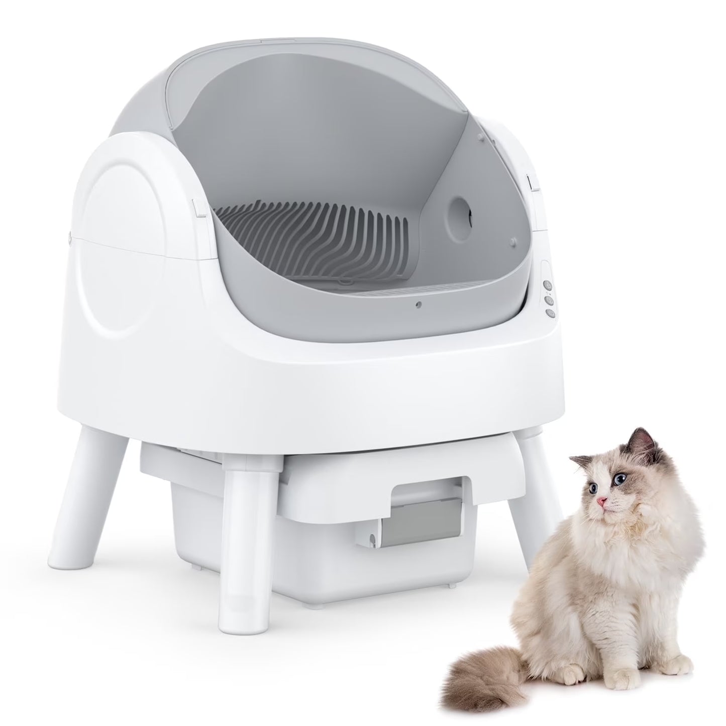 Automatic Cat Litter Box Self-Cleaning with Safety Protection, Mat and Trash Bags Included, Grey
