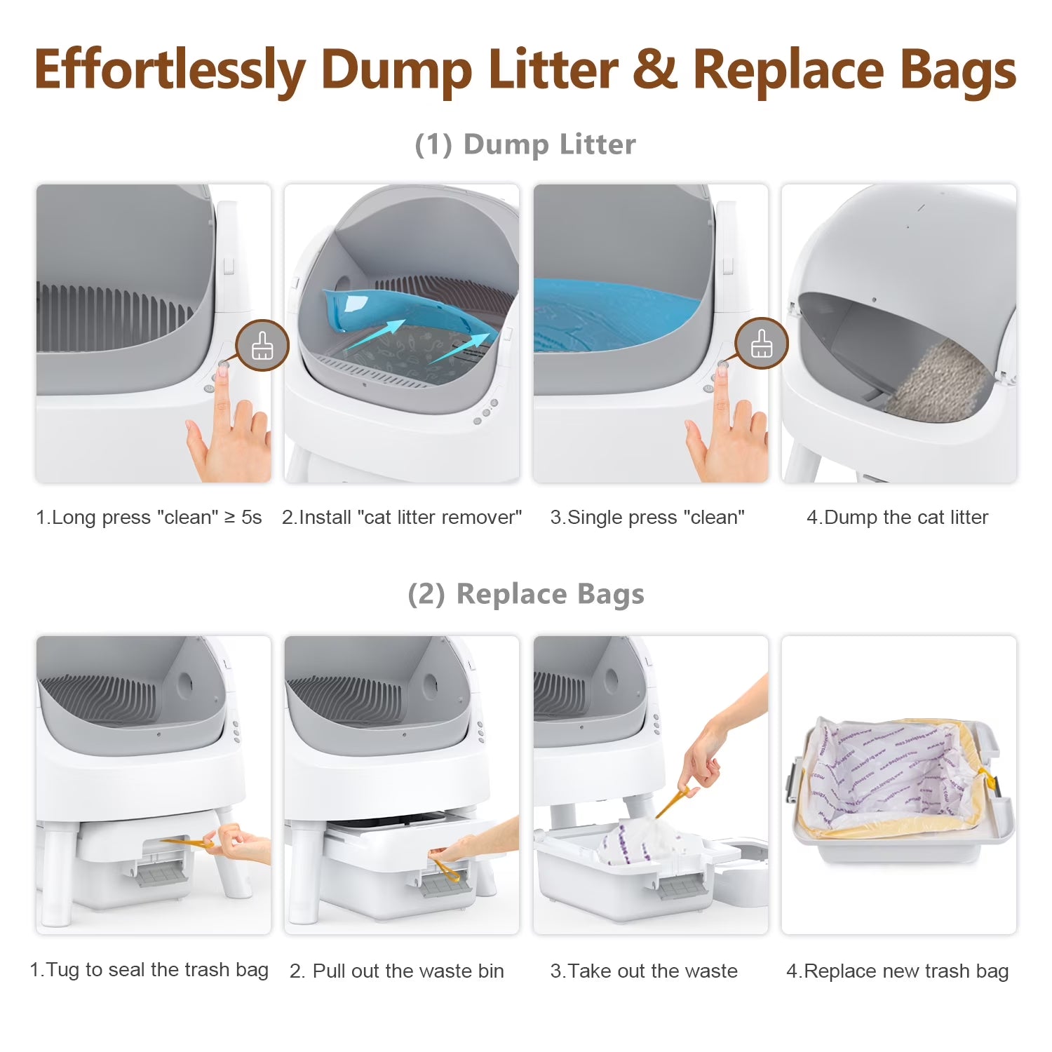 Automatic Cat Litter Box Self-Cleaning with Safety Protection, Mat and Trash Bags Included, Grey