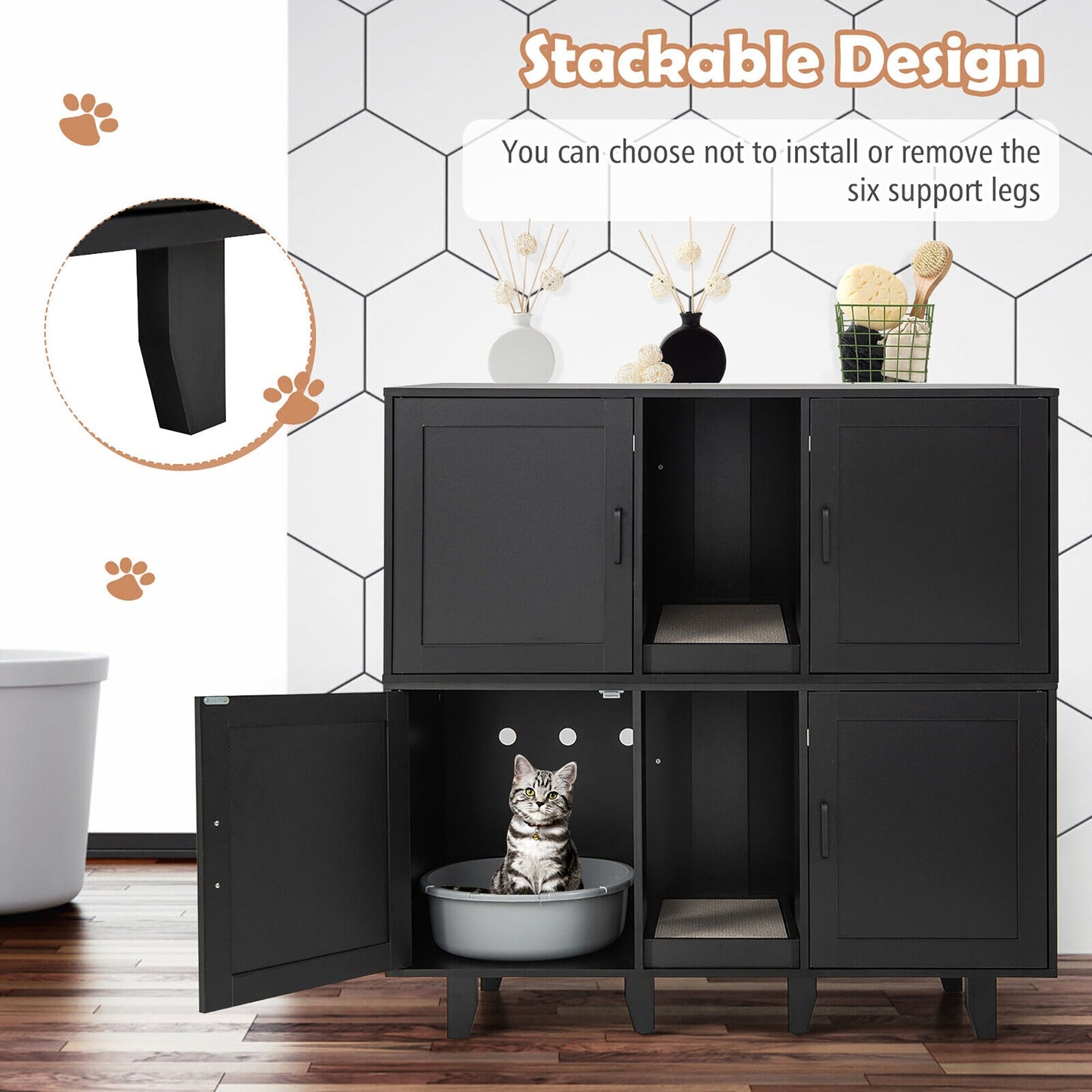 Cat Litter Box Enclosure TV Stand Cabinet Hidden Cat House