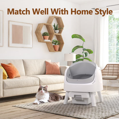 Automatic Cat Litter Box Self-Cleaning with Safety Protection, Mat and Trash Bags Included, Grey